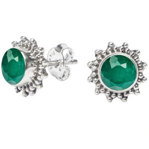 Dainty Emerald Sterling Silver Studs
